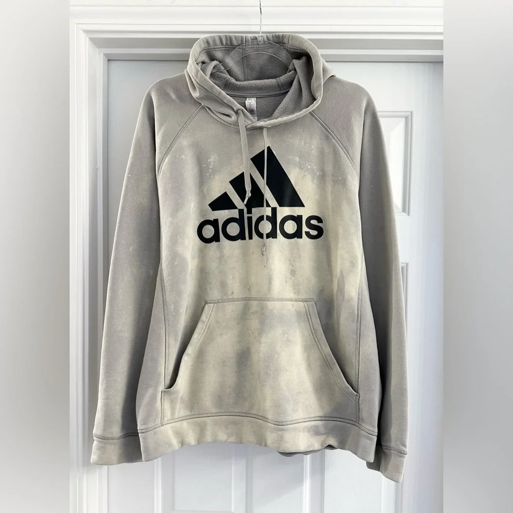Adidas Pullover‎ Fleece Hoodie Black Logo Mens Size L Gray gringe style